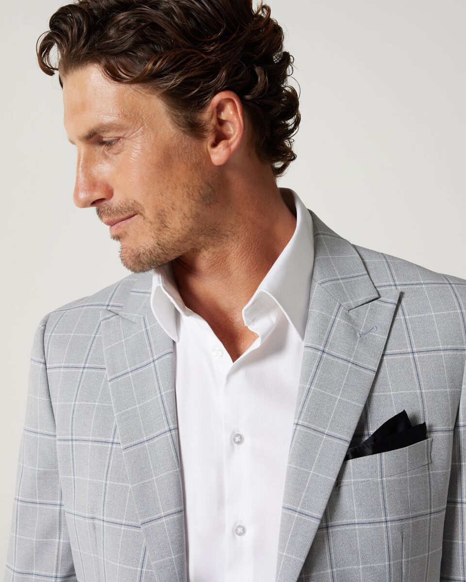 Grey Windowpane Slim Stretch Windowpane Check Tailored Blazer